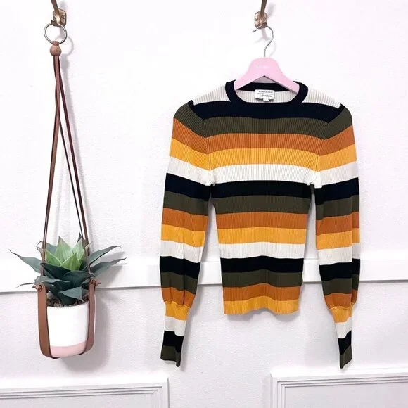 Stockholm Atelier & Other Stories Fall Striped Balloon Sleeve Sweater Size XS - Picture 2 of 6